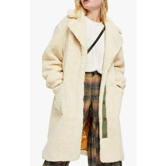 NWOT Free People Tessa Teddy Plush Sherpa Long Trench Coat Jacket Women's XS - Picture 1 of 10